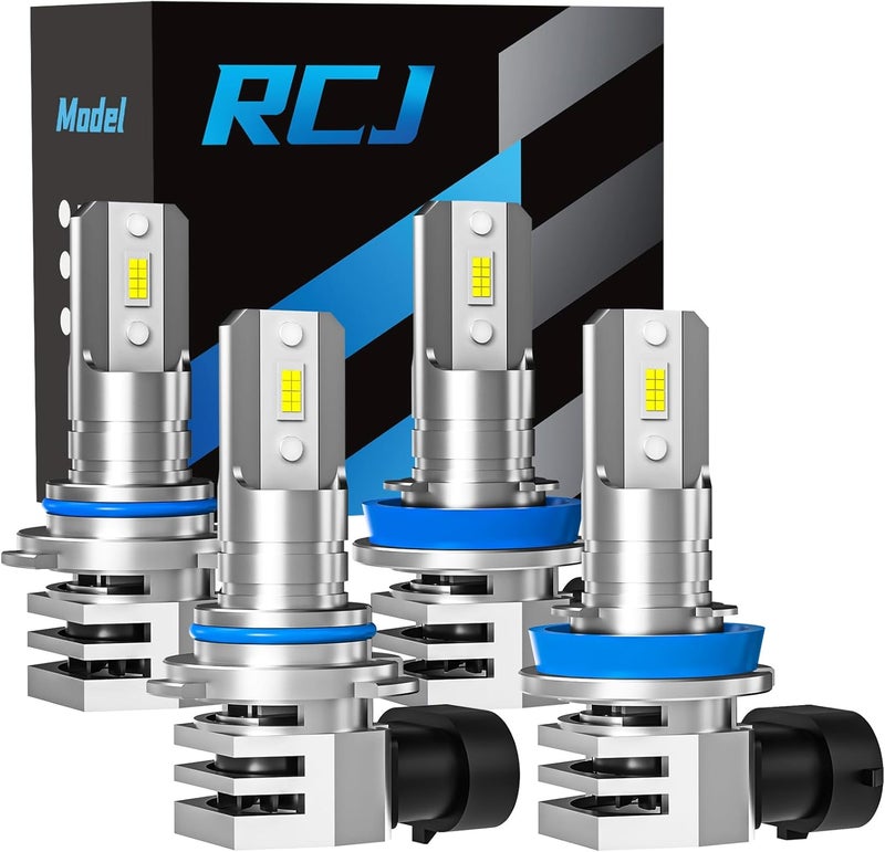 RCJ Fog Weather Light Bulbs, 9005/HB3 H11/H8/H9 Bulbs Combo 6000K Cool White with Cooling Fan, Plug-N-Play, Pack of 4 - Image 1